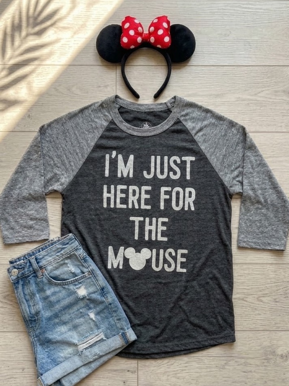 Disney Grey Baseball Graphic Mickey Tee ‘I’m Just Here for the Mouse’